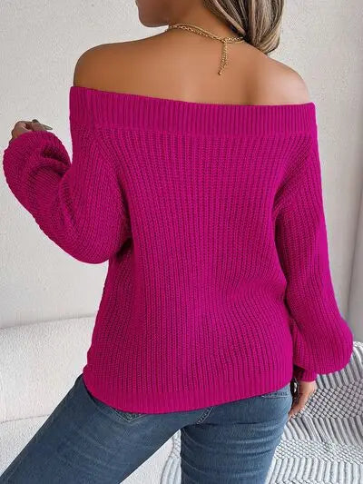 Off-Shoulder Long Sleeve Sweater - Be Bliss Boutique