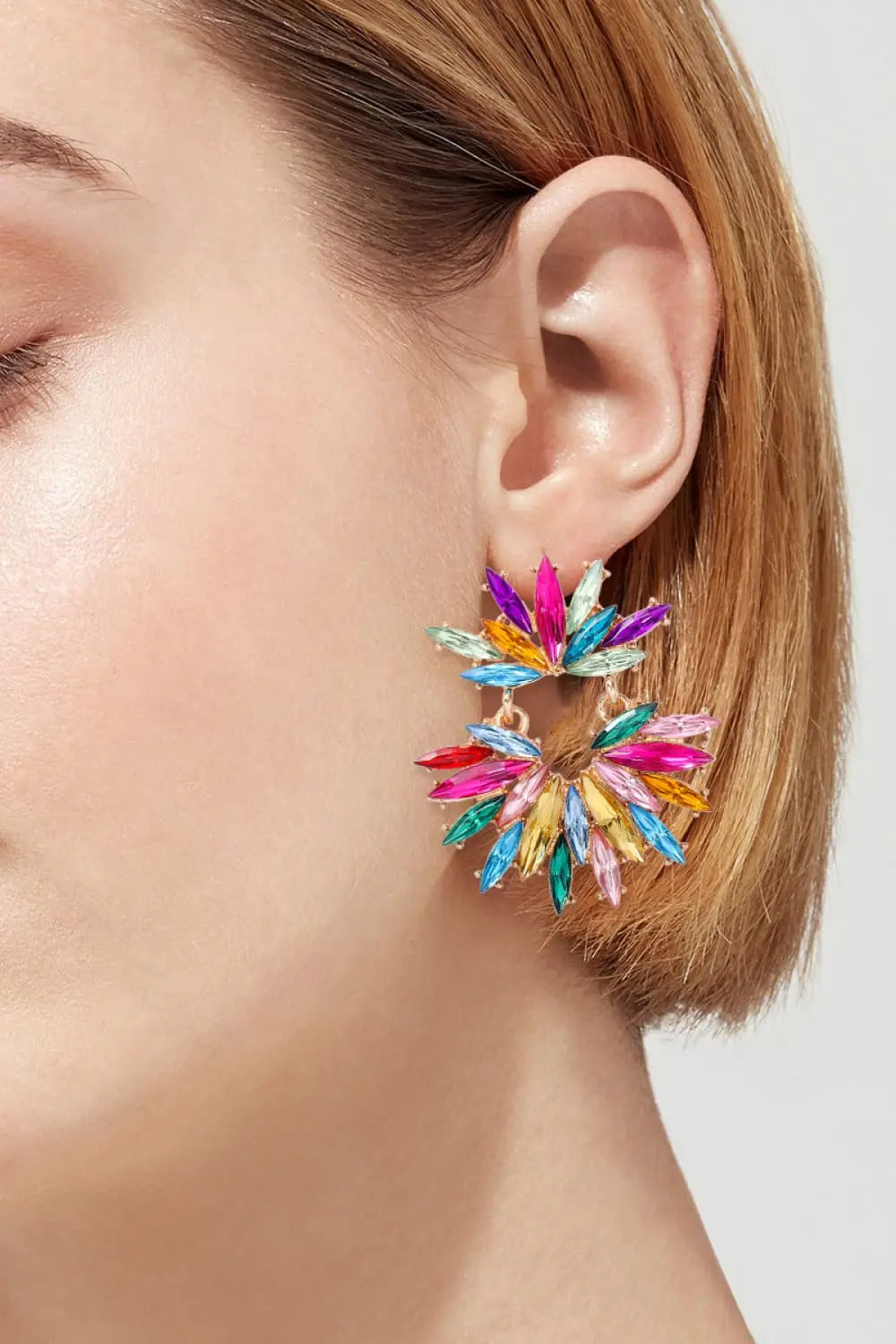 Flower Shape Glass Stone Dangle Earrings - Be Bliss Boutique