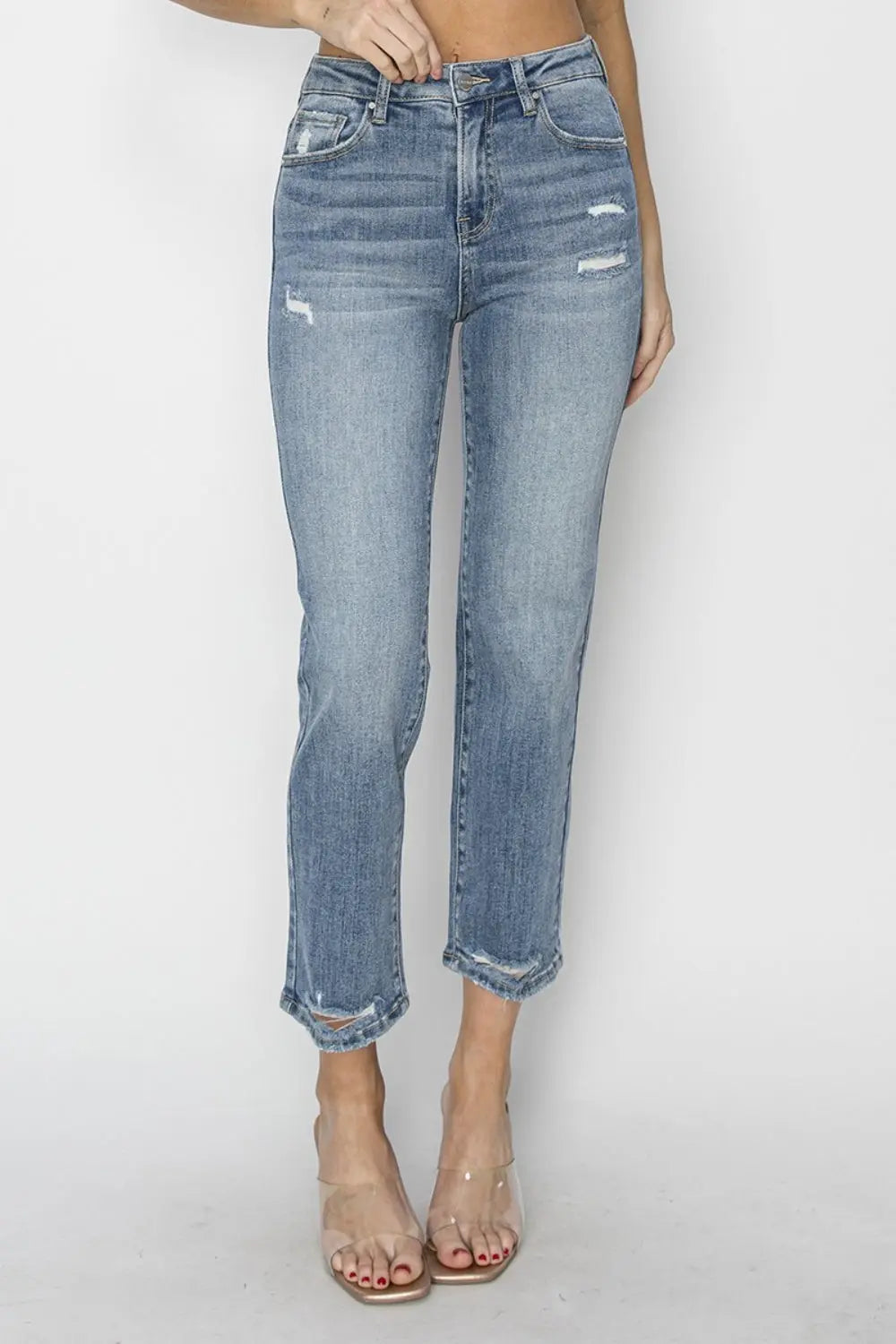 RISEN Full Size High Waist Distressed Cropped Jeans - Be Bliss Boutique