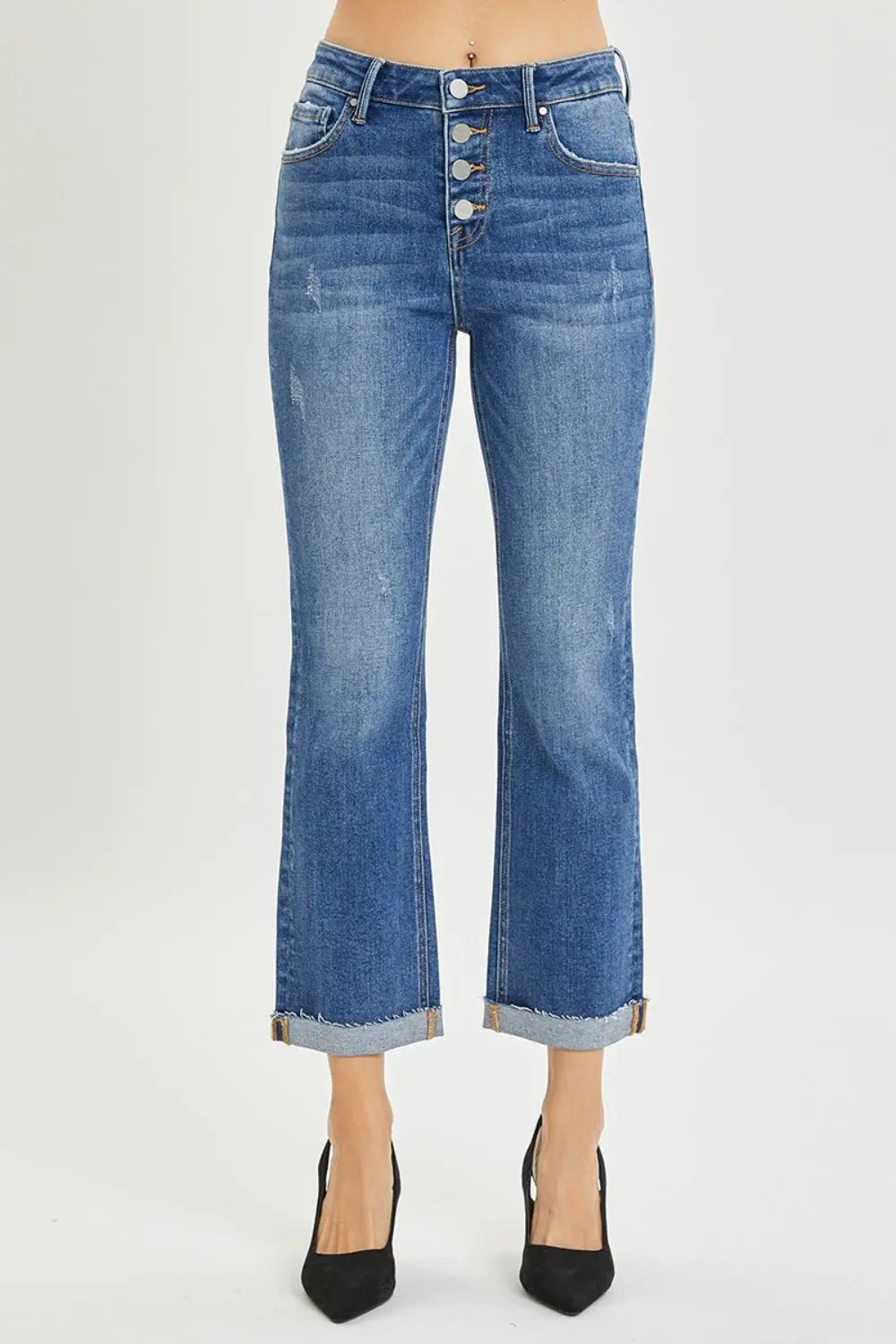 RISEN Full Size Button Fly Cropped Bootcut Jeans - Be Bliss Boutique