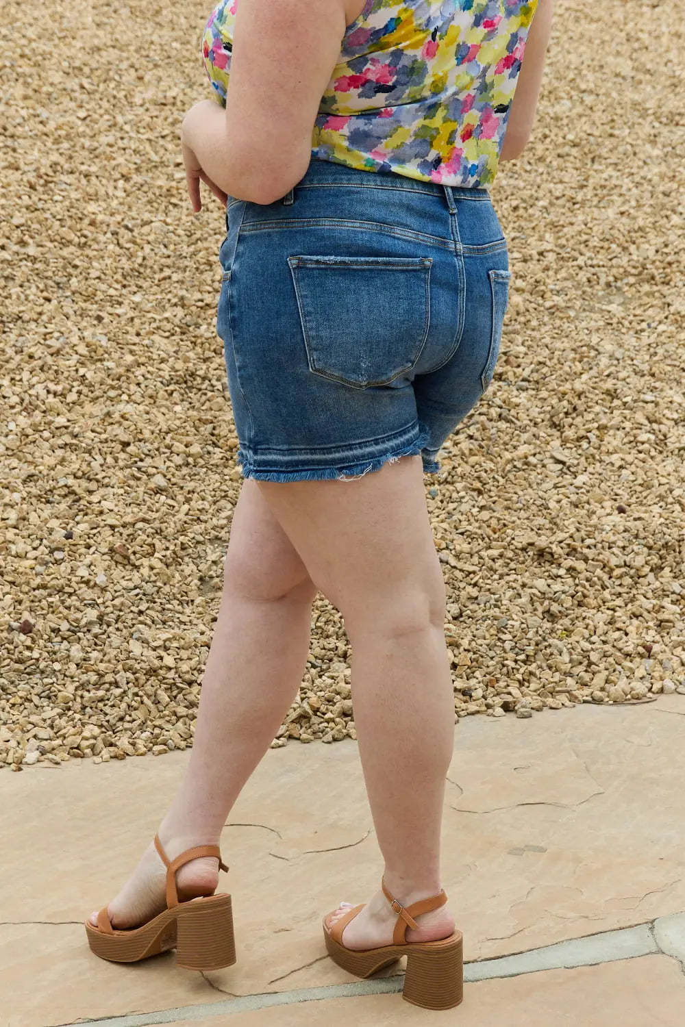 RISEN Maya Full Size Mid Rise Asymmetrical Shorts - Be Bliss Boutique