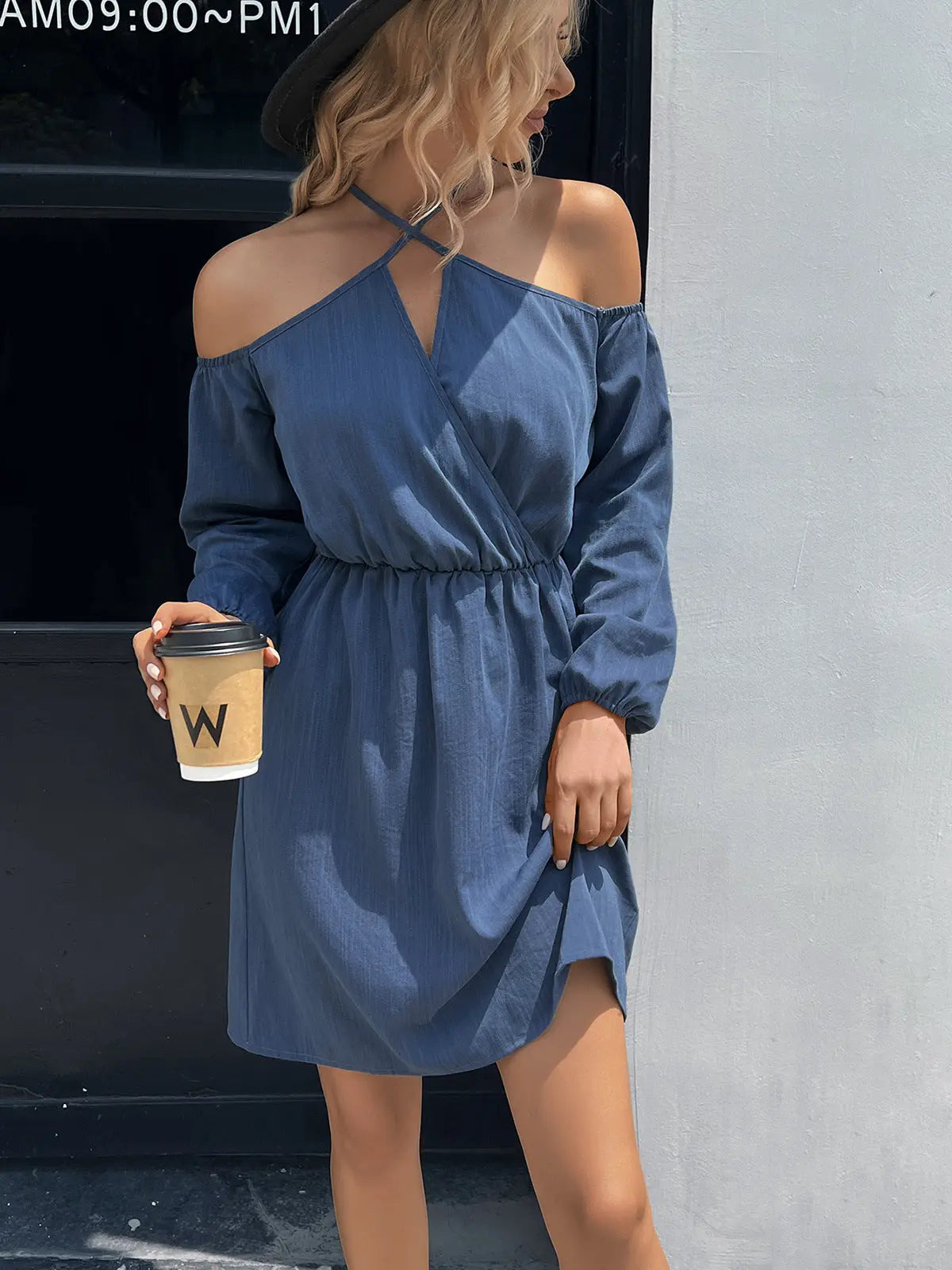 Cold-Shoulder Crisscross Mini Dress - Be Bliss Boutique