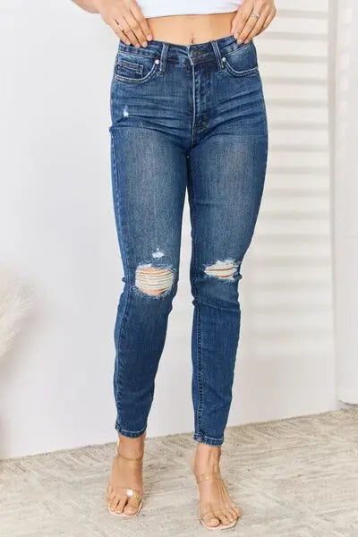 Judy Blue Full Size High Waist Distressed Slim Jeans - Be Bliss Boutique
