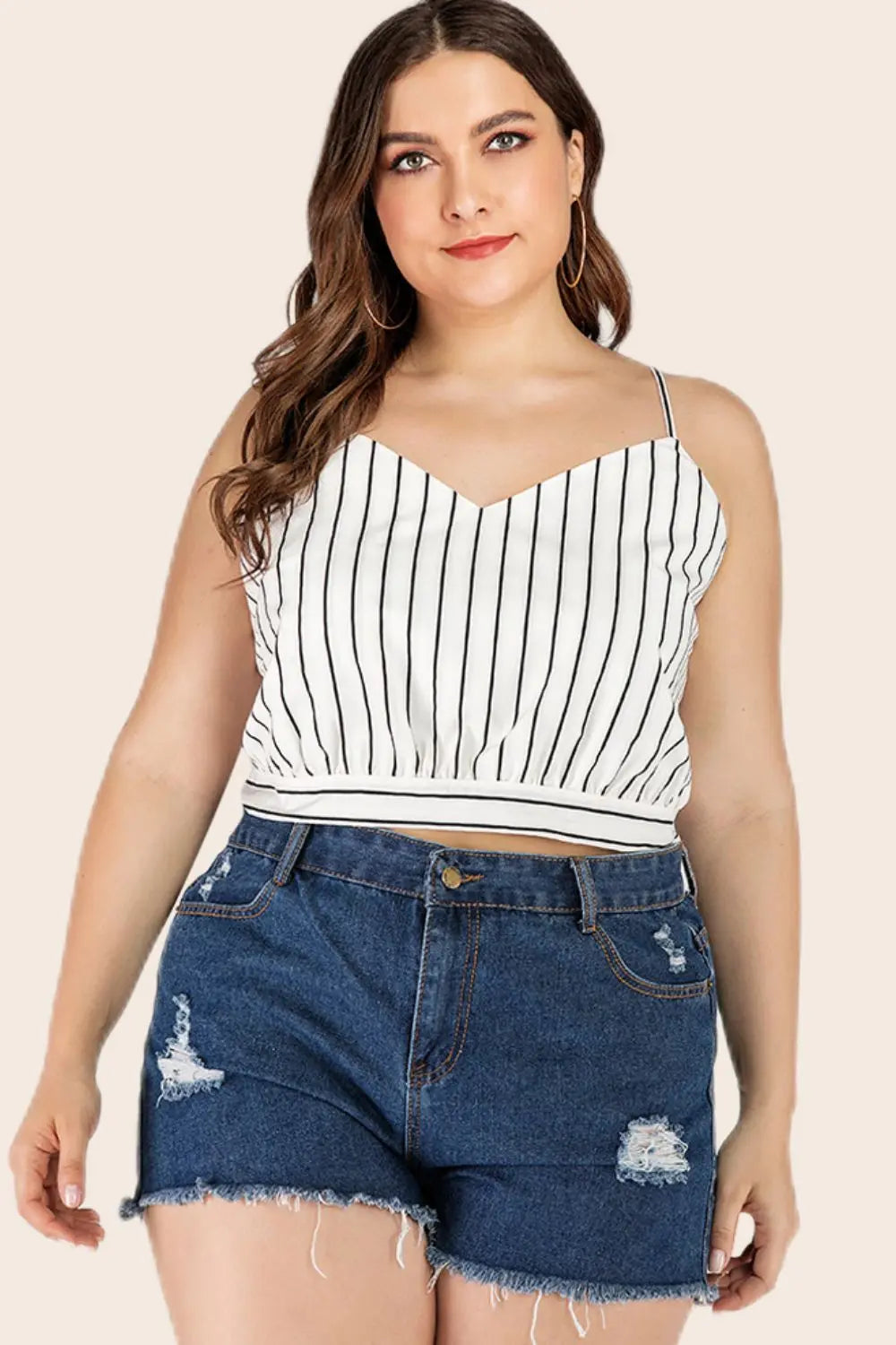 Plus Size Striped Tie-Back Cropped Cami - Be Bliss Boutique