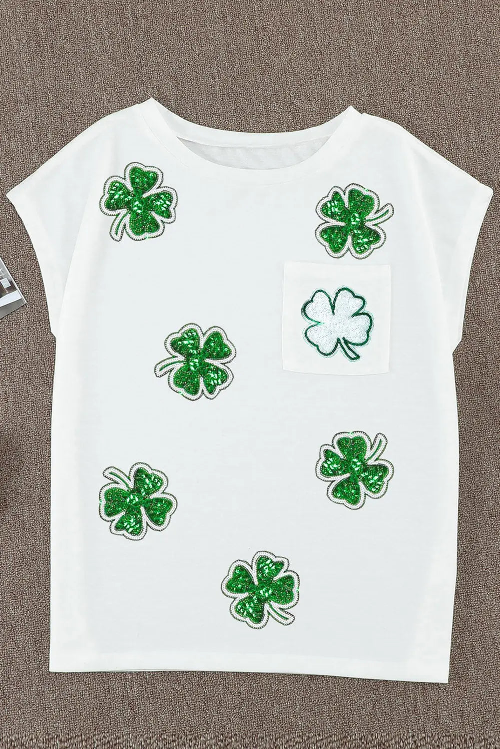 Sequin Lucky Clover Boat Neck T Shirt - Be Bliss Boutique