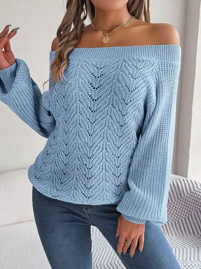 Off-Shoulder Long Sleeve Sweater - Be Bliss Boutique