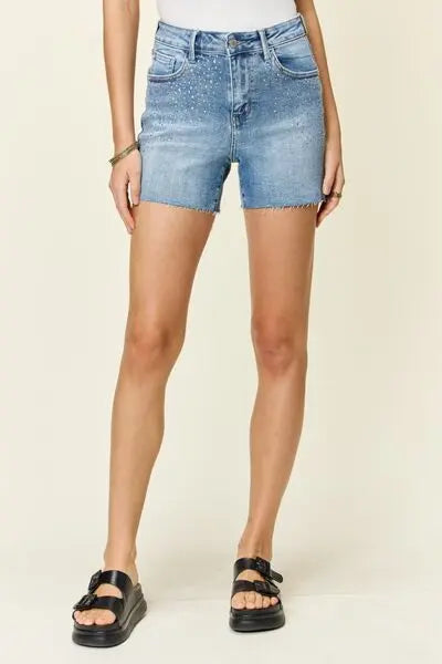 Judy Blue Full Size High Waist Rhinestone Decor Denim Shorts - Be Bliss Boutique