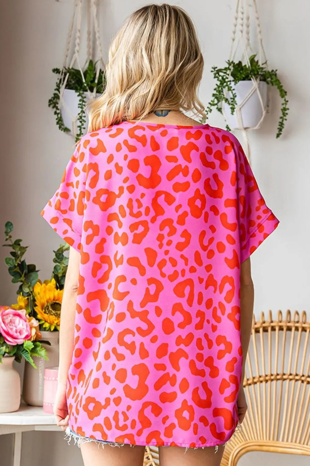 First Love Leopard V-Neck Short Sleeve Woven Top - Be Bliss Boutique