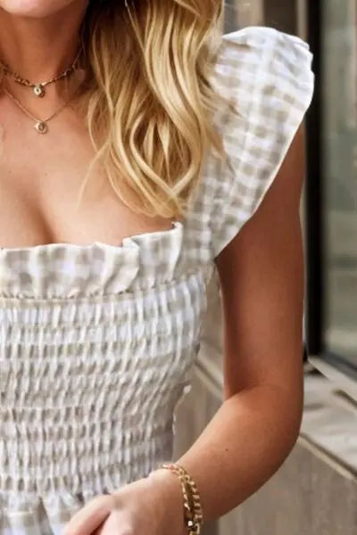 Full Size Smocked Ruffled Plaid Ruffle Hem Dress - Be Bliss Boutique