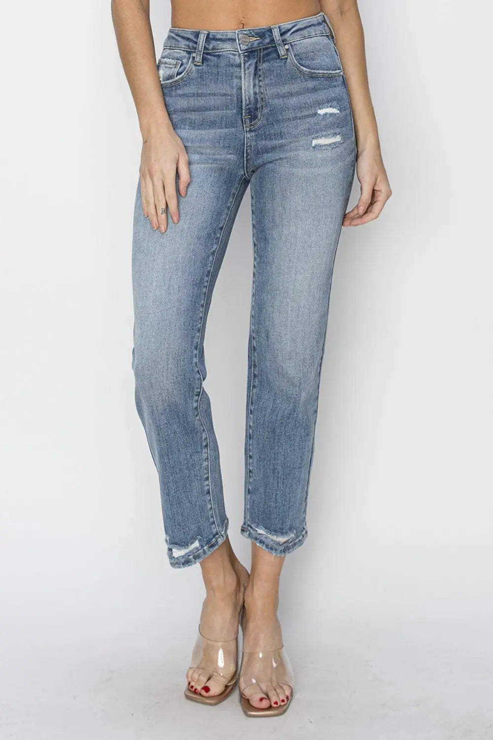 RISEN Full Size High Waist Distressed Cropped Jeans - Be Bliss Boutique