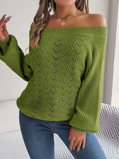 Off-Shoulder Long Sleeve Sweater - Be Bliss Boutique