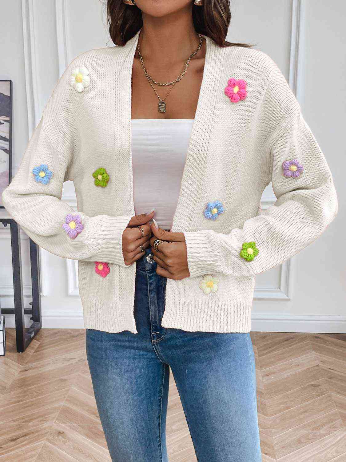 Floral Long Sleeve Open Front Cardigan - Be Bliss Boutique