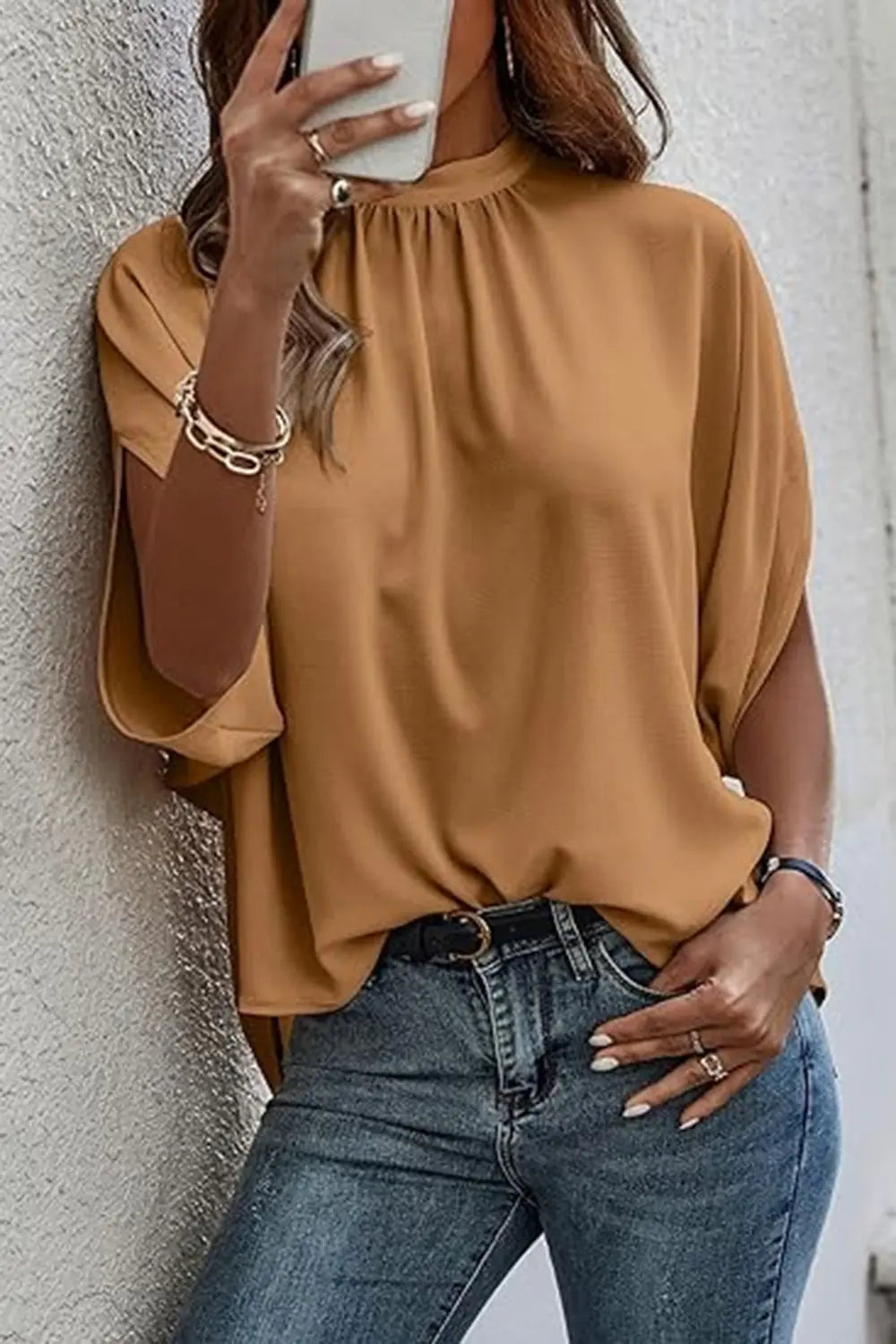 Tie Back Slit Half Sleeve Blouse - Be Bliss Boutique