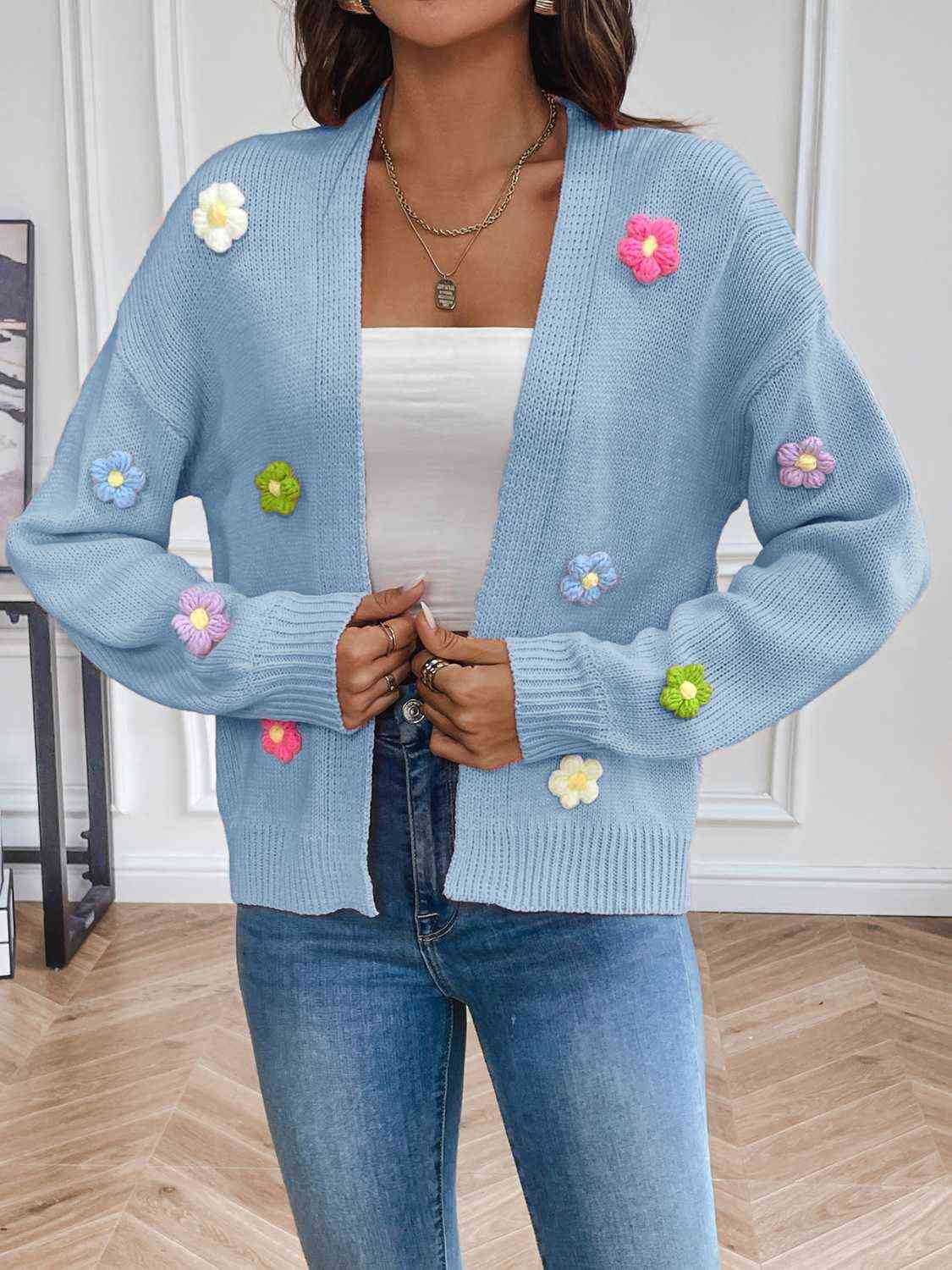 Floral Long Sleeve Open Front Cardigan - Be Bliss Boutique