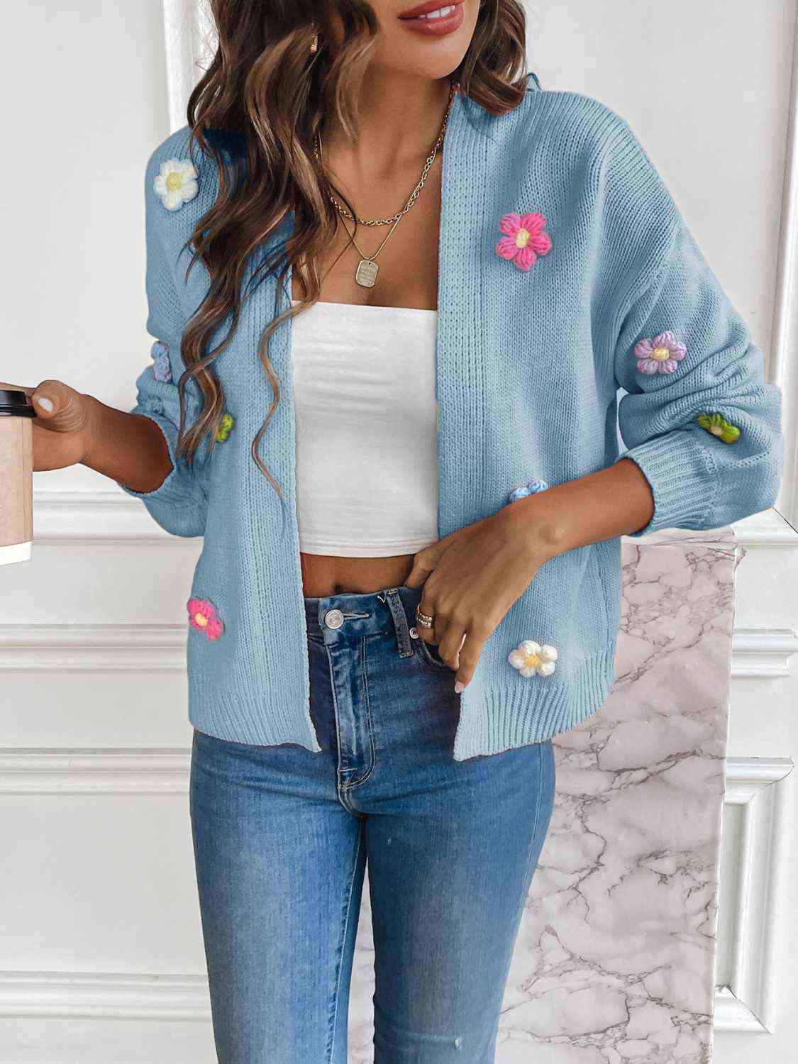 Floral Long Sleeve Open Front Cardigan - Be Bliss Boutique