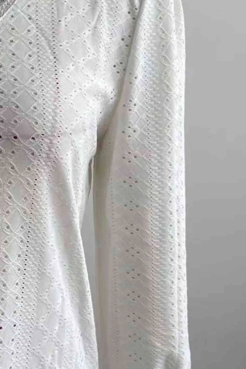 Eyelet V-Neck Flounce Sleeve Blouse - Be Bliss Boutique