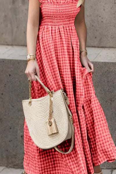 Full Size Smocked Ruffled Plaid Ruffle Hem Dress - Be Bliss Boutique