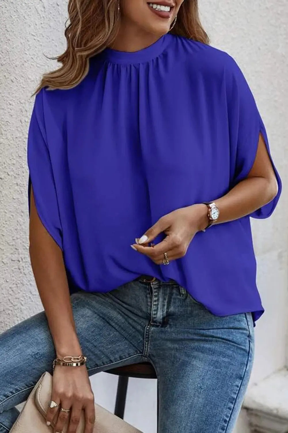 Tie Back Slit Half Sleeve Blouse - Be Bliss Boutique