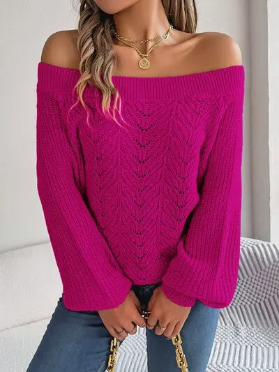 Off-Shoulder Long Sleeve Sweater - Be Bliss Boutique