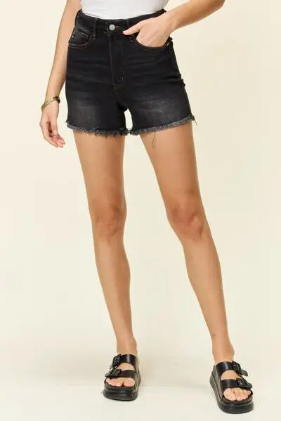 Judy Blue Full Size Tummy Control Fray Hem Shorts - Be Bliss Boutique