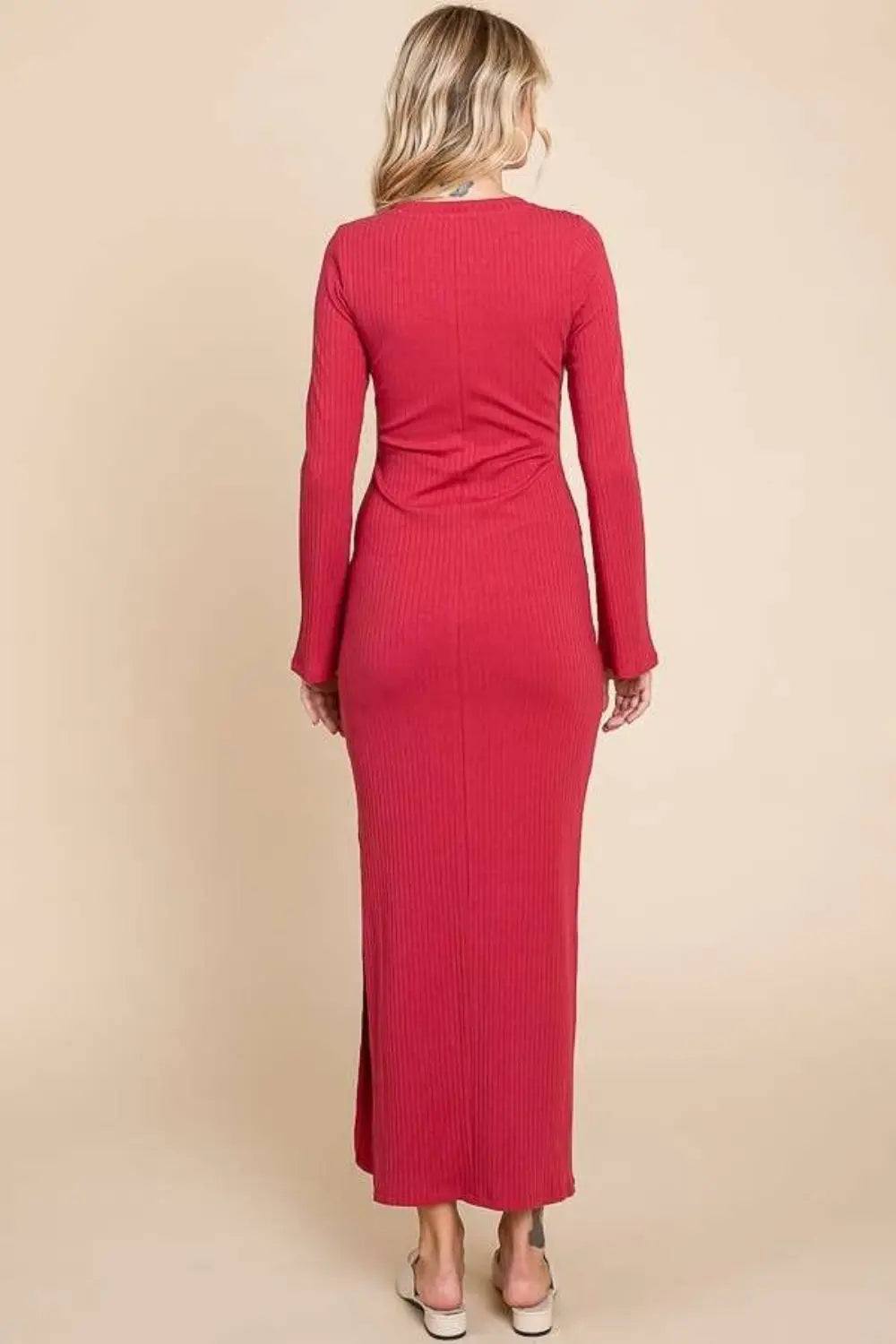 Culture Code Full Size Round Neck Bodycon Bell Maxi Dress - Be Bliss Boutique