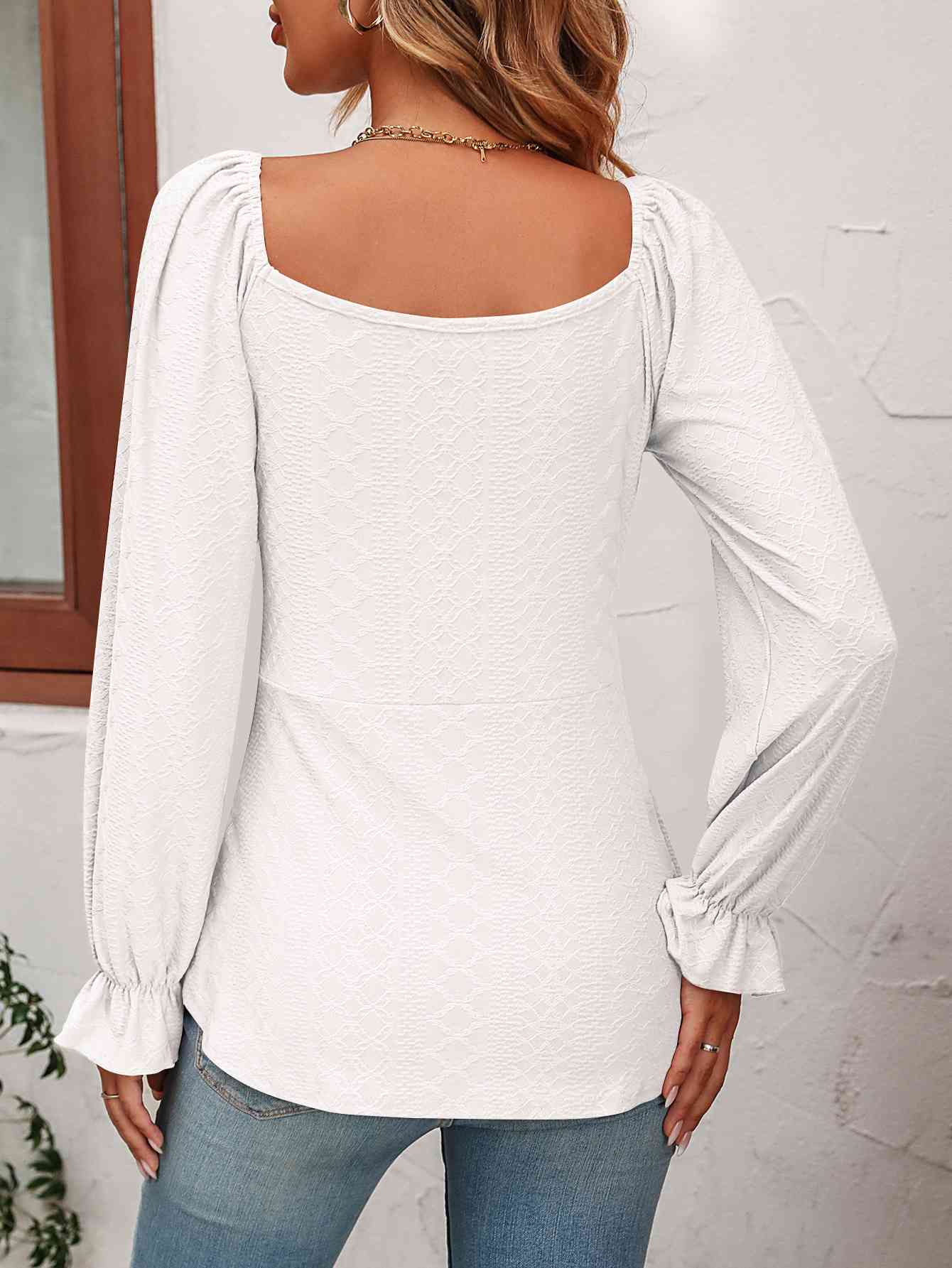 Tie Front V-Neck Puff Sleeve Blouse - Be Bliss Boutique