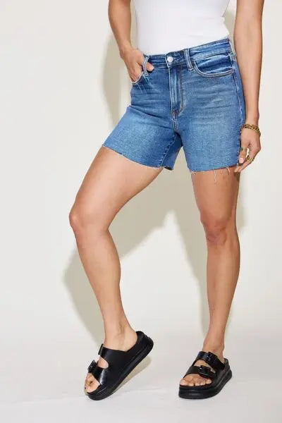 Judy Blue Full Size/Plus Size High Waist Slim Denim Shorts - Be Bliss Boutique