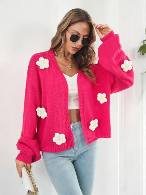 Floral Open Front Long Sleeve Cardigan - Be Bliss Boutique