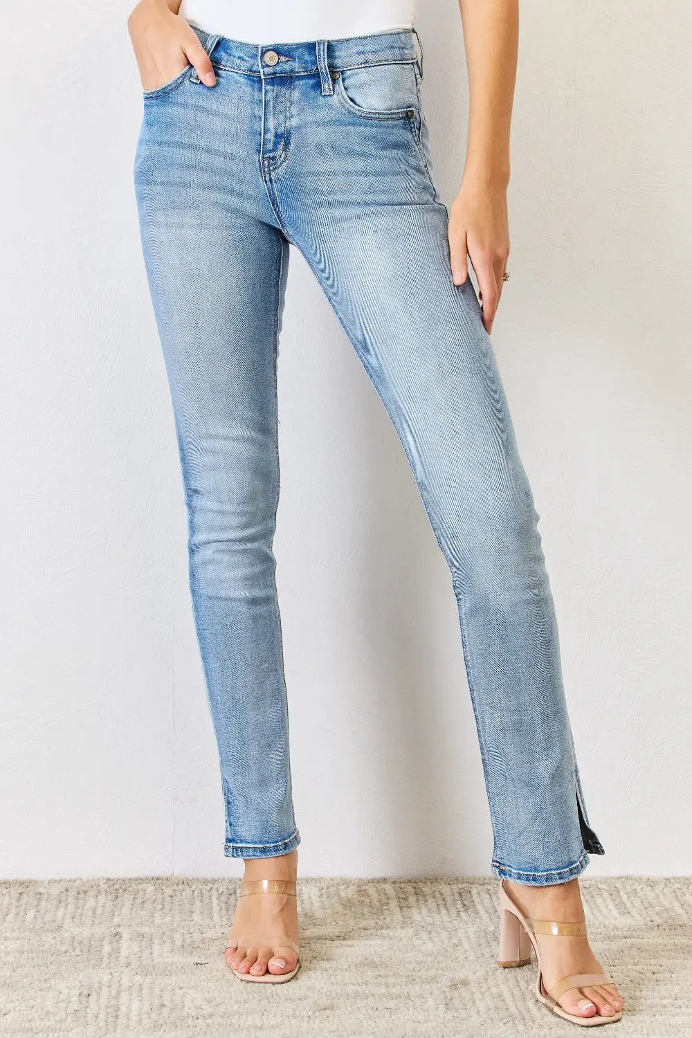 Kancan Full Size Mid Rise Y2K Slit Bootcut Jeans - Be Bliss Boutique