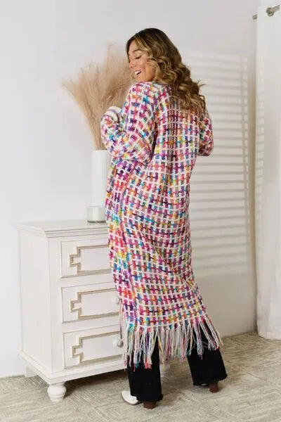Multicolored Open Front Fringe Hem Cardigan - Be Bliss Boutique