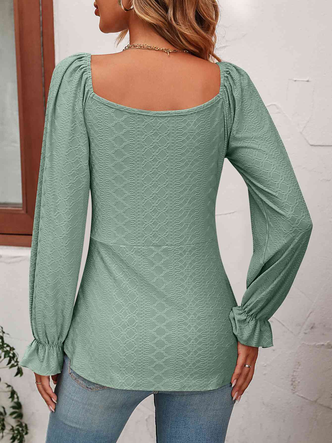 Tie Front V-Neck Puff Sleeve Blouse - Be Bliss Boutique