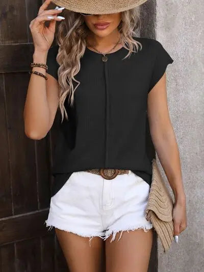 Rolled Cap Sleeve Round Neck Sweater Vest - Be Bliss Boutique