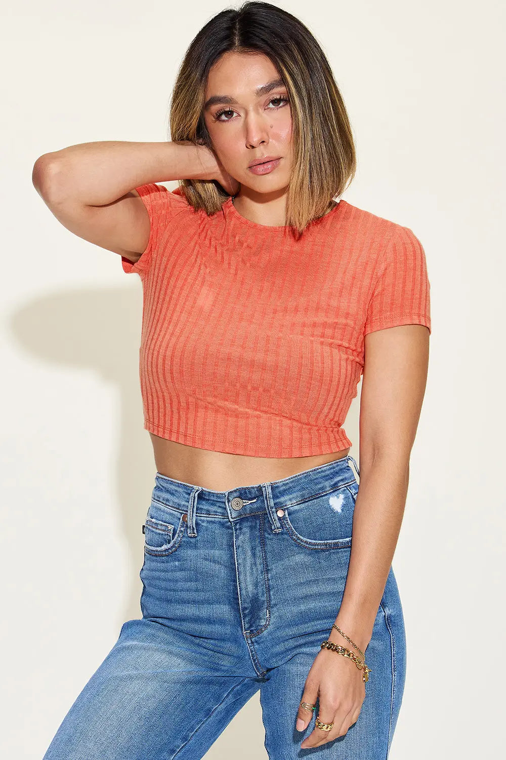 Basic Bae Full Size Ribbed Round Neck Short Sleeve T-Shirt - Be Bliss Boutique
