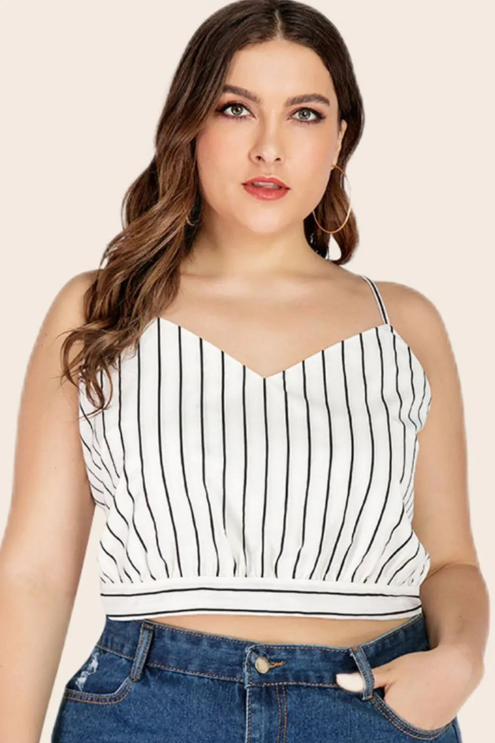 Plus Size Striped Tie-Back Cropped Cami - Be Bliss Boutique