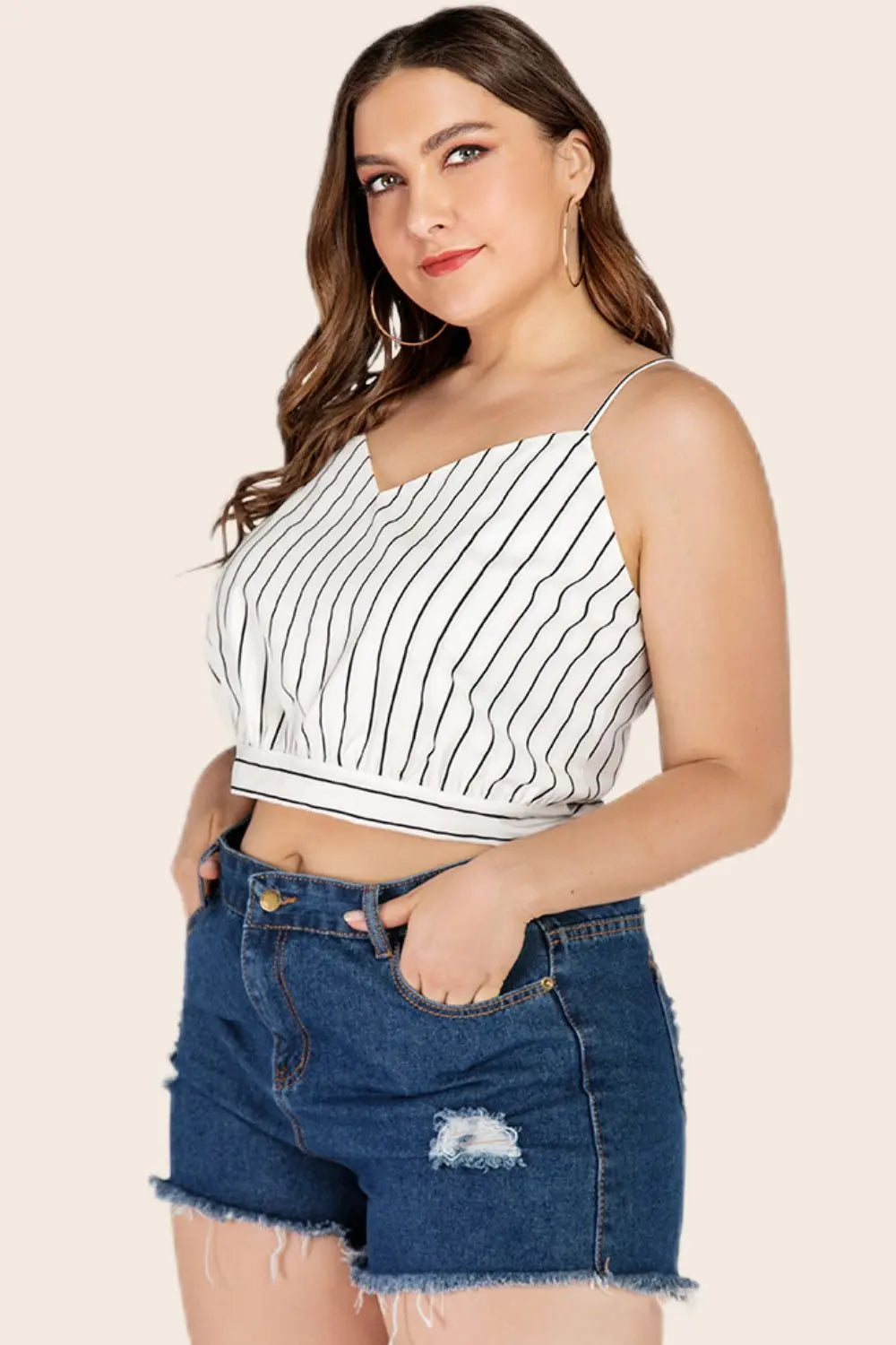 Plus Size Striped Tie-Back Cropped Cami - Be Bliss Boutique