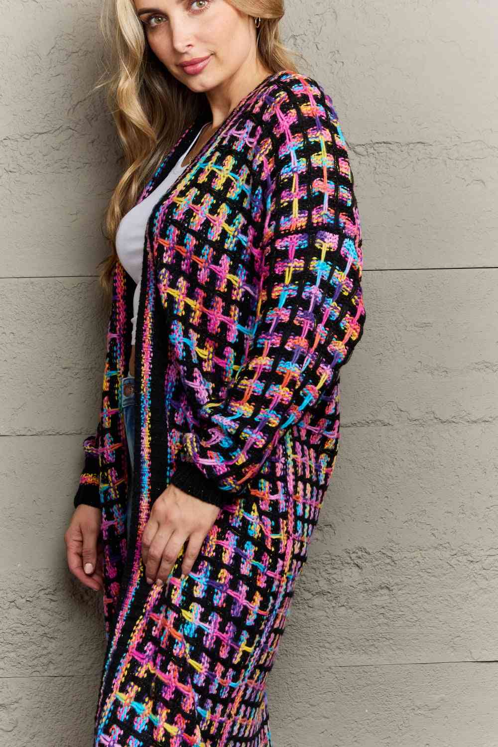 Multicolored Open Front Fringe Hem Cardigan - Be Bliss Boutique