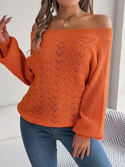 Off-Shoulder Long Sleeve Sweater - Be Bliss Boutique