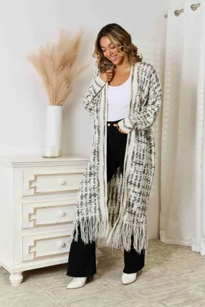 Multicolored Open Front Fringe Hem Cardigan - Be Bliss Boutique