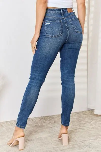 Judy Blue Full Size High Waist Distressed Slim Jeans - Be Bliss Boutique