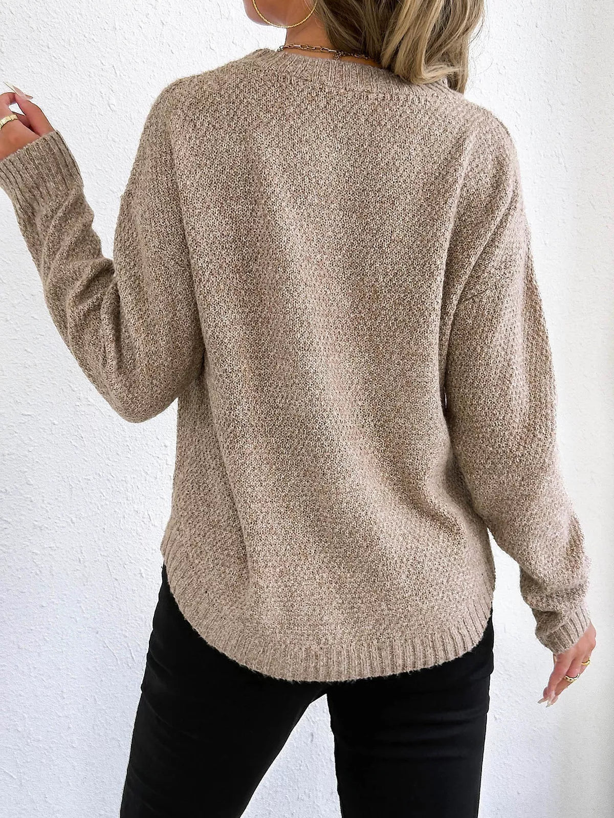 Round Neck Textured Knit Relaxed Fit Sweater - Be Bliss Boutique