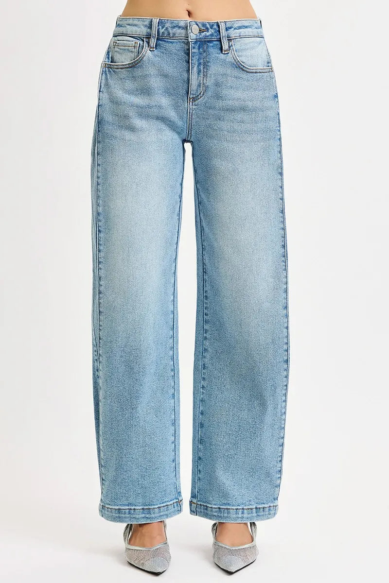 RISEN Mid Rise Wide Barrel Transferable Leg Snap Jeans -  Be Bliss Boutique