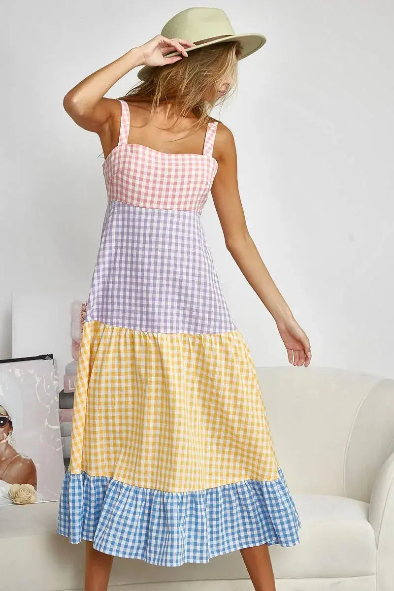 BiBi Color Block Tiered Gingham Dress | Be Bliss Boutique