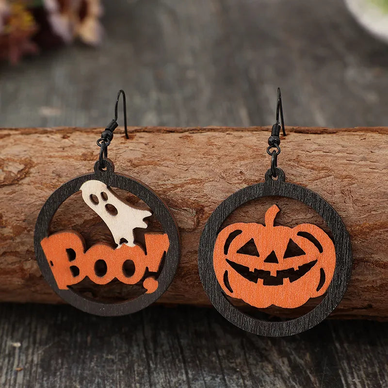 Hollow Pumpkin & Letter Wooden Earrings -  Be Bliss Boutique