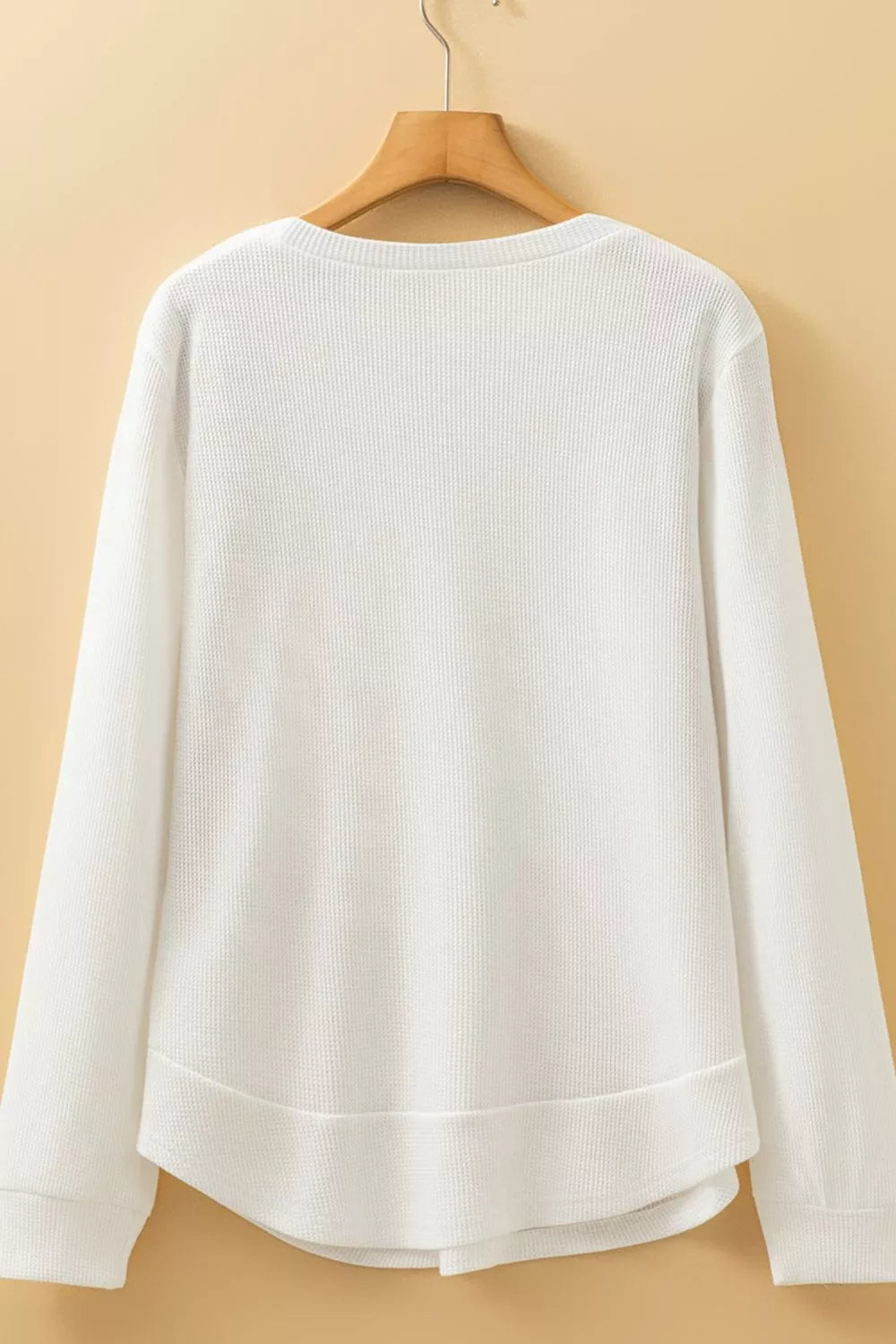 Rounded Neck Waffle Long Sleeve Top -  Be Bliss Boutique