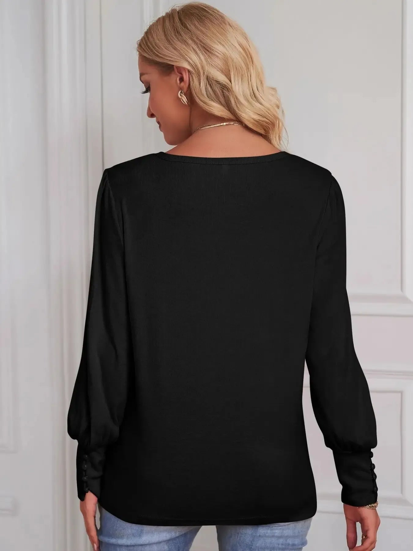 Long Sleeve Blouse with Elastic Cuffs -  Be Bliss Boutique