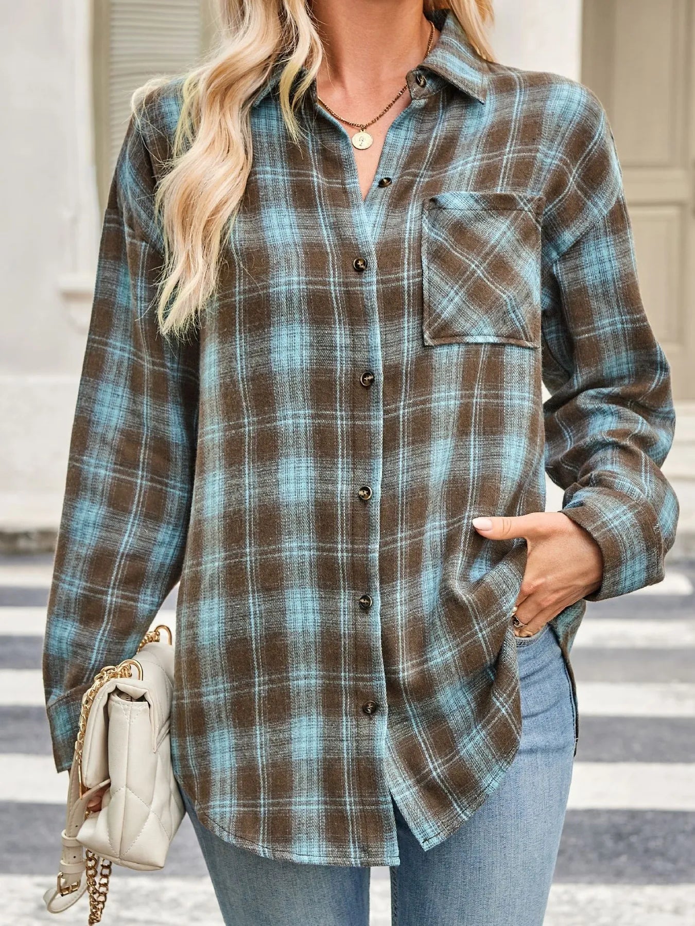 Plaid Button Up Long Sleeve Shirt -  Be Bliss Boutique