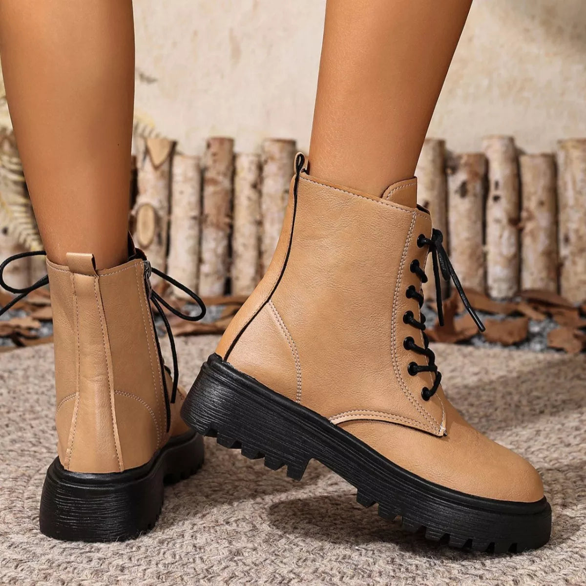 Lace-Up Ankle Combat Boots - Be Bliss Boutique