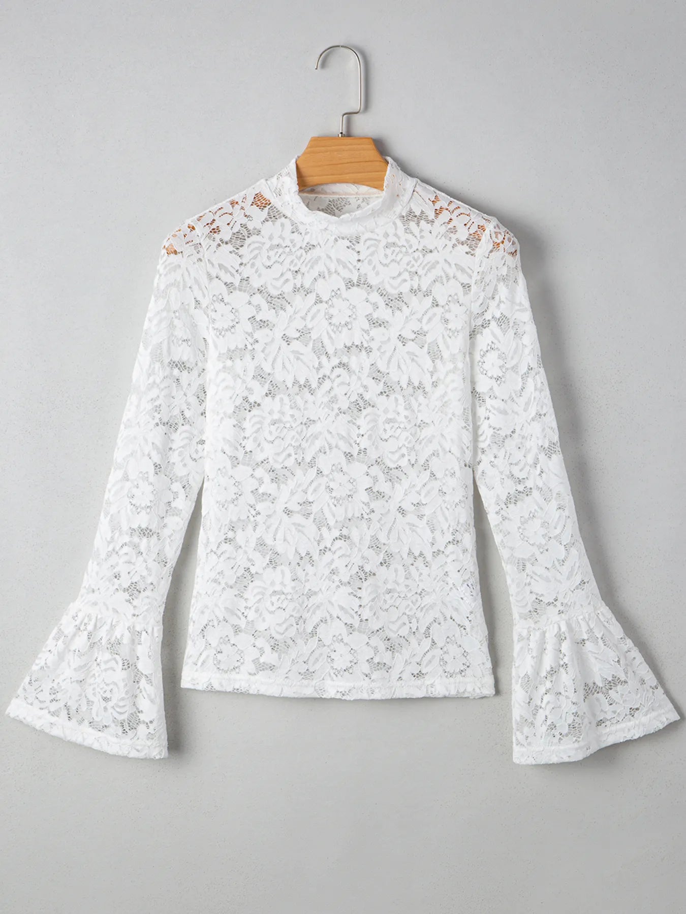 Lace Crochet Bell Sleeve Mock Neck Blouse - Be Bliss Boutique