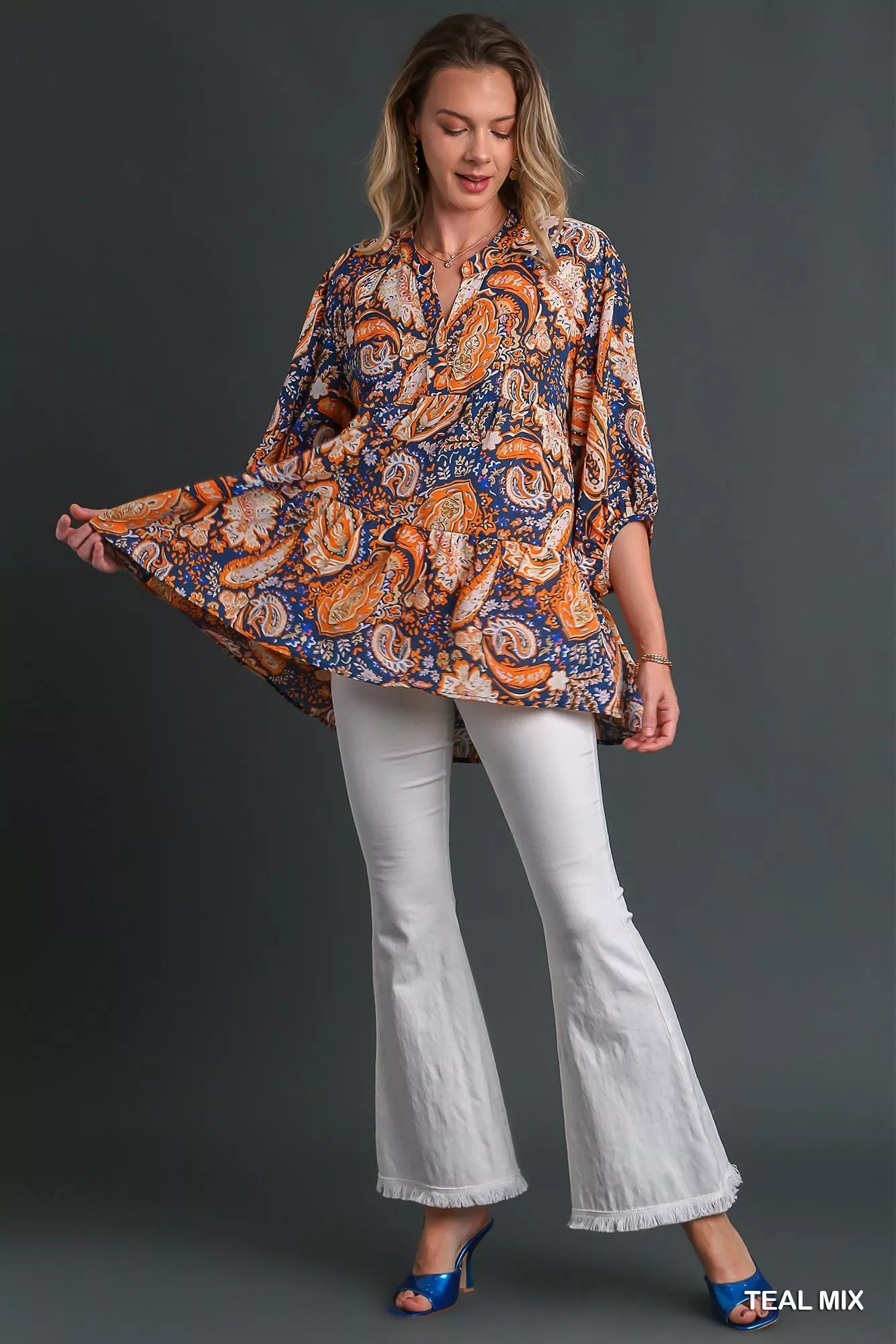 Umgee Mix Paisley Boho Tunic Blouse -  Be Bliss Boutique