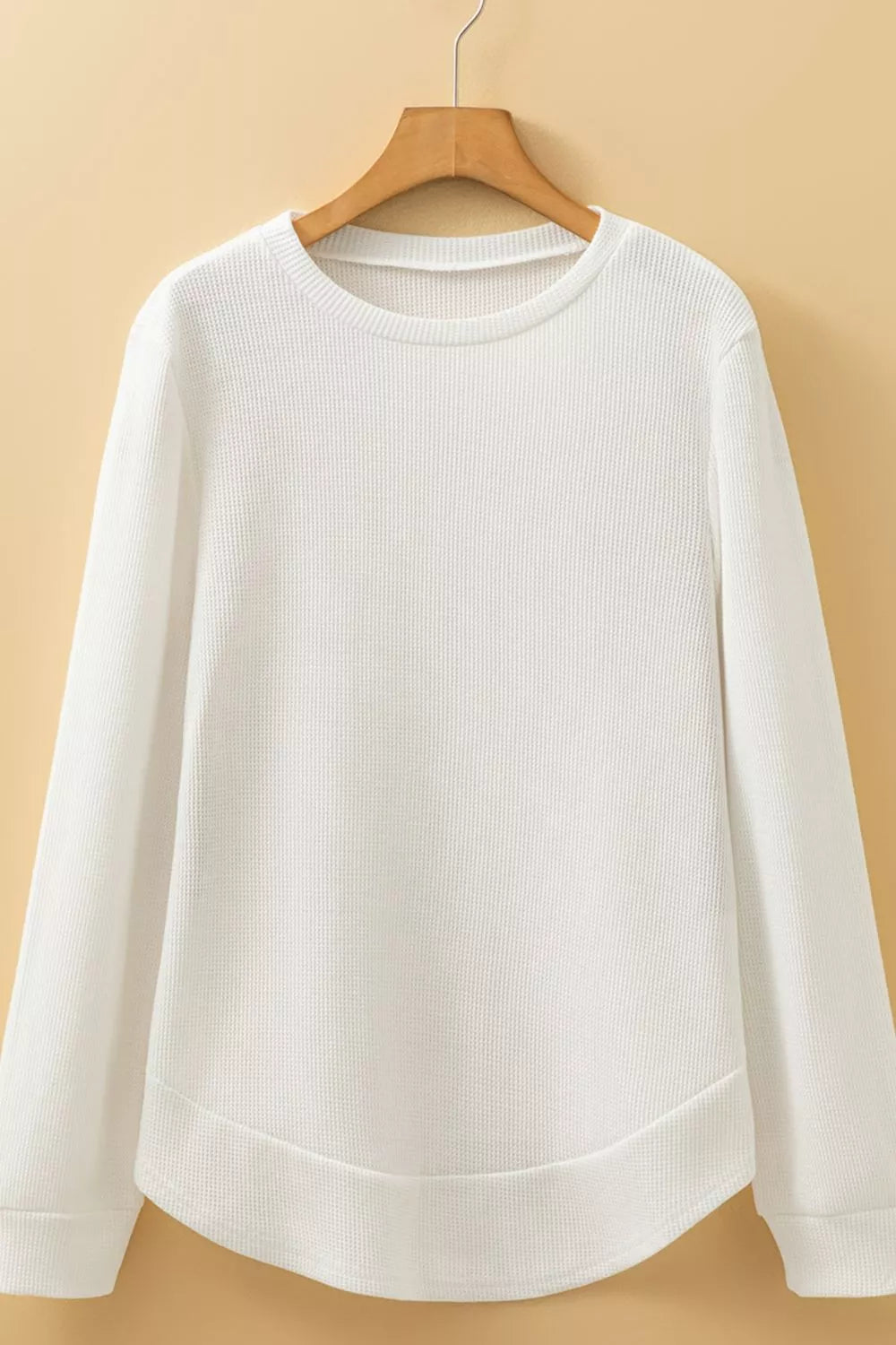 Rounded Neck Waffle Long Sleeve Top -  Be Bliss Boutique